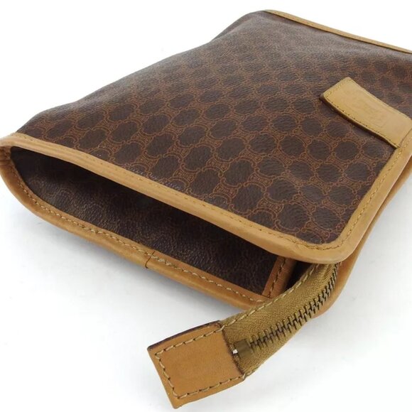 CELINE Clutch Bag Macadam Beige PVC ?~ Leather Authentic - Picture 3 of 8